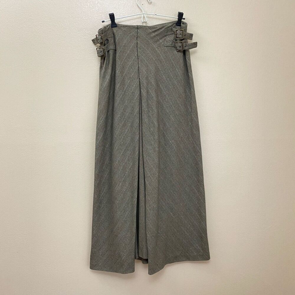 Les Copains Italy 48 V Large Maxi Herringbone Pinstripe Diagonal Skirt w Buckles